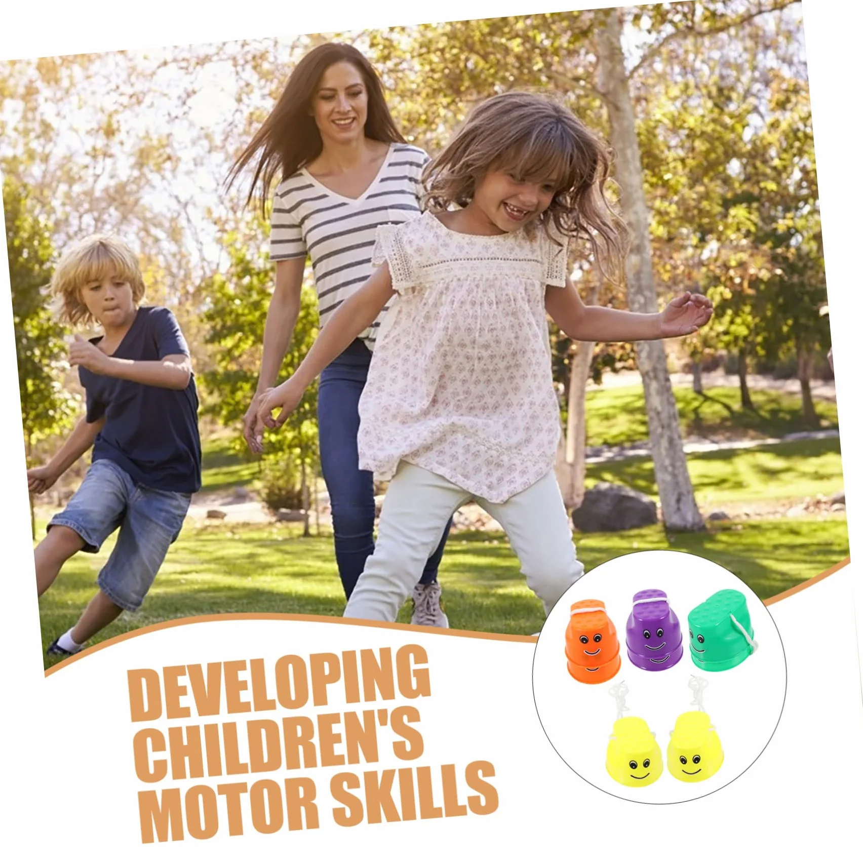 Toyvian 4 Pares de Zancos de Cubo para Niños Diseño Antideslizante de Plástico, Juguetes Divertidos para Desarrollar Habilidades Motoras en Juegos al Aire Libre