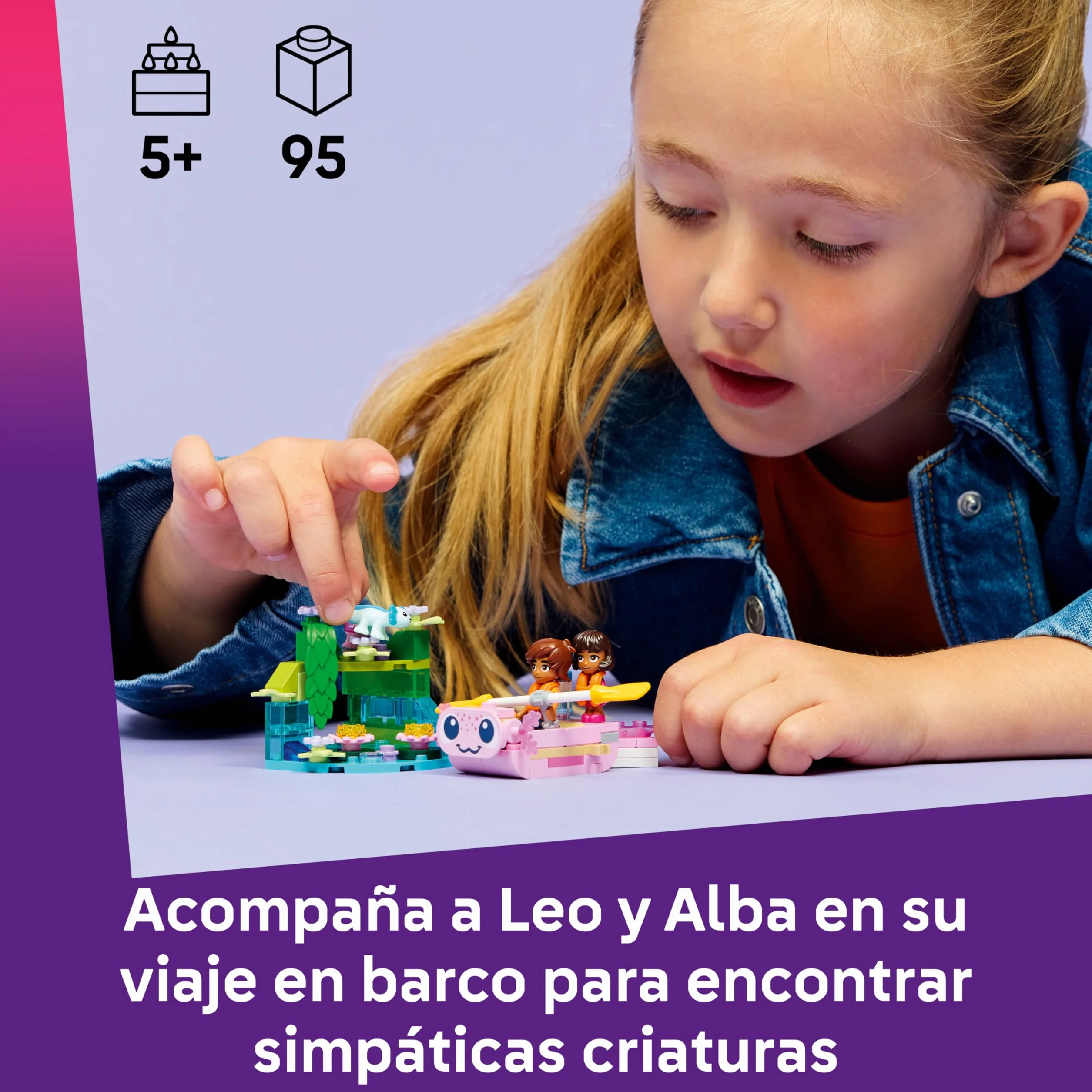 LEGO Friends Aventuras en el Barco-Ajolote de Juguete - 2 Mini Muñecos, 2 Figuras de Animales Adorables, Plantas, Flores y Accesorios - Regalo de Cumpleaños para Niñas de 5+ Años - 42681