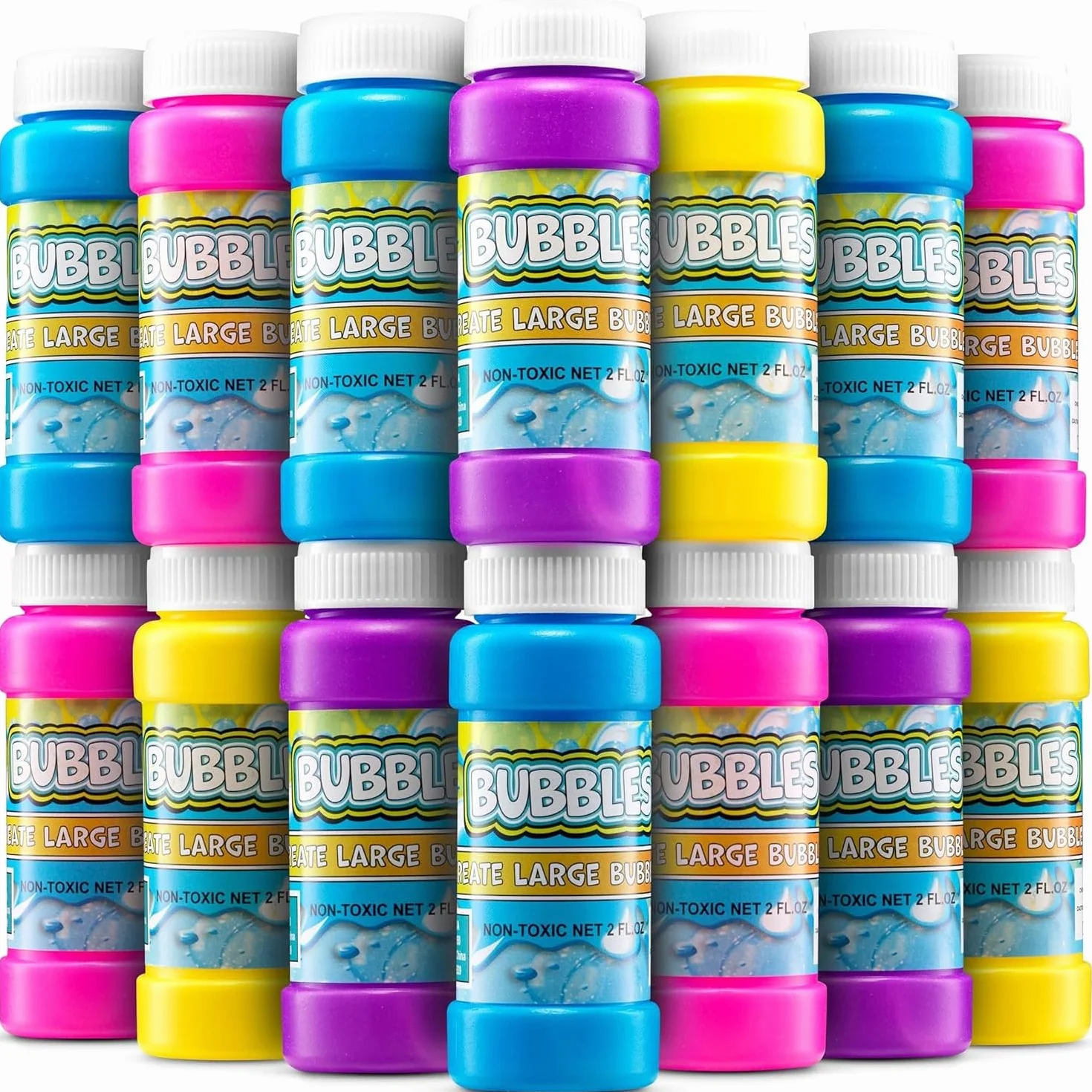 Burbujas de Fiesta para niños – Paquete de 24, 59,1 ml con varitas, Colores neón Surtidos para Juegos al Aire Libre, Fiestas de cumpleaños y Bolsas de Regalos
