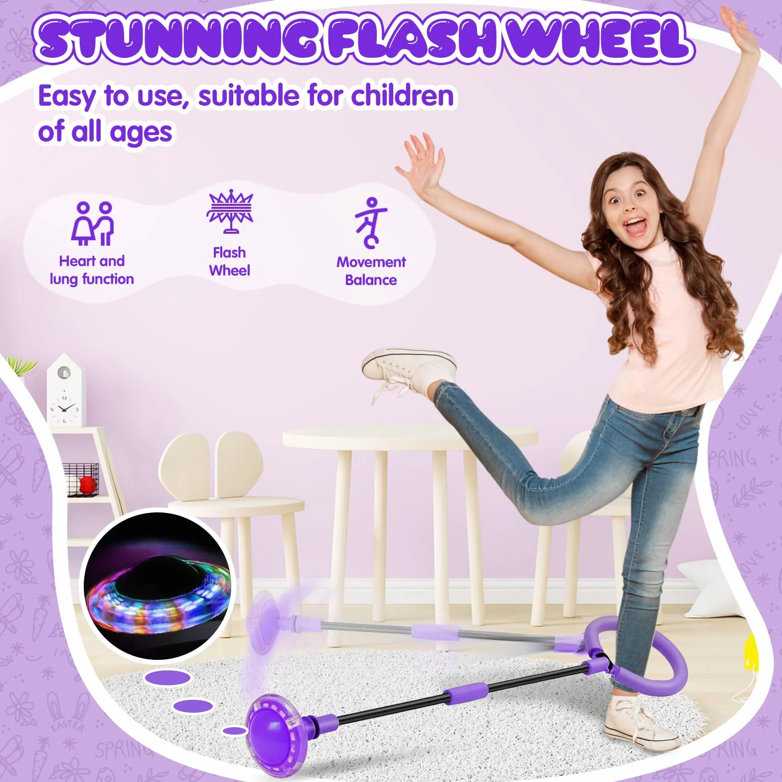 Chimoo Bola de Salto de Tobillo Plegable Anillo de Salto Intermitente Colorida para Niños Niñas 6-9 Años