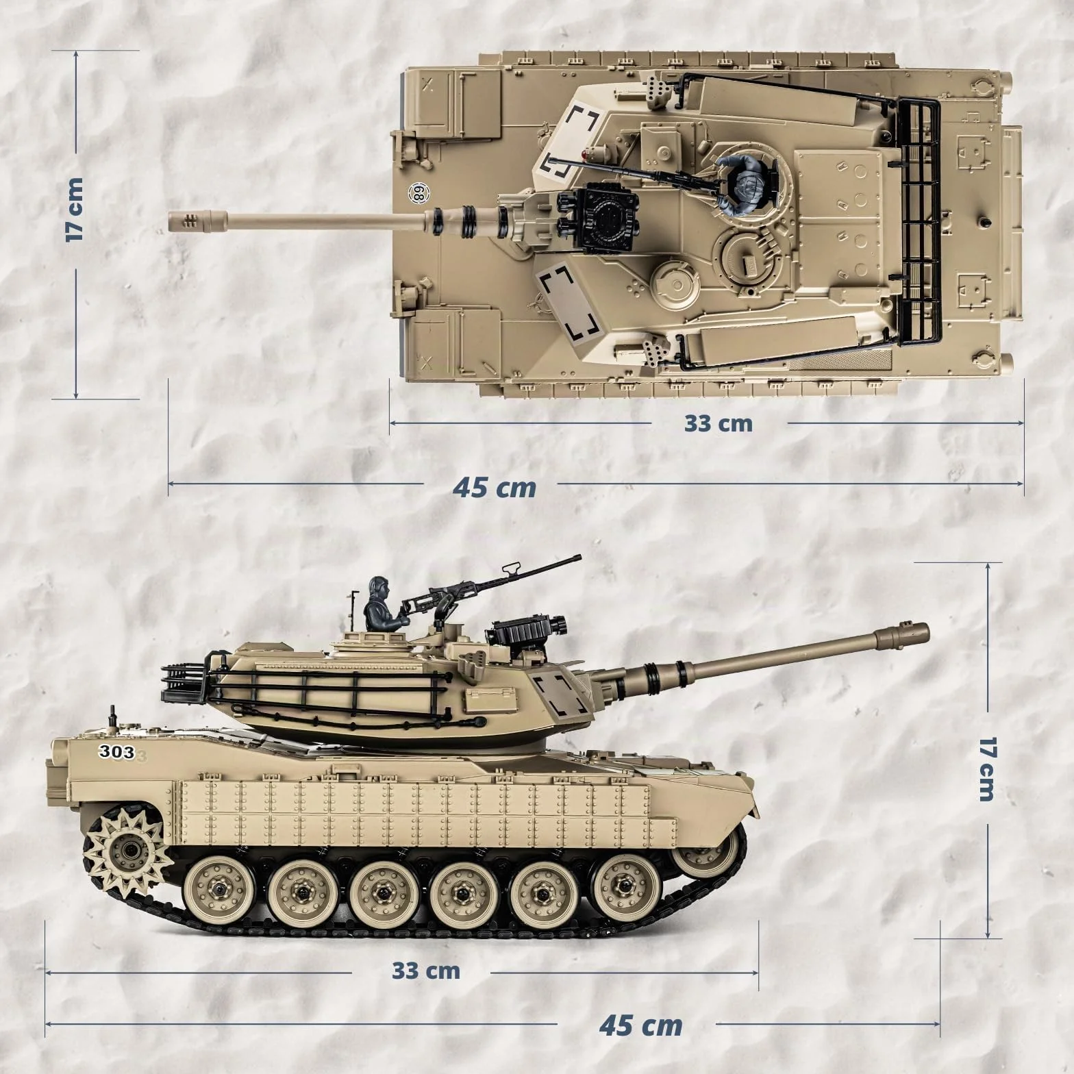 Supdex Tanque teledirigido 1:18, 2.4 GHz M1A2 Abrams, Modelo de Tanque telecontrolado, 15 Canales con Humo, luz y Sonido, vehculo Militar RC para Adultos y Nios