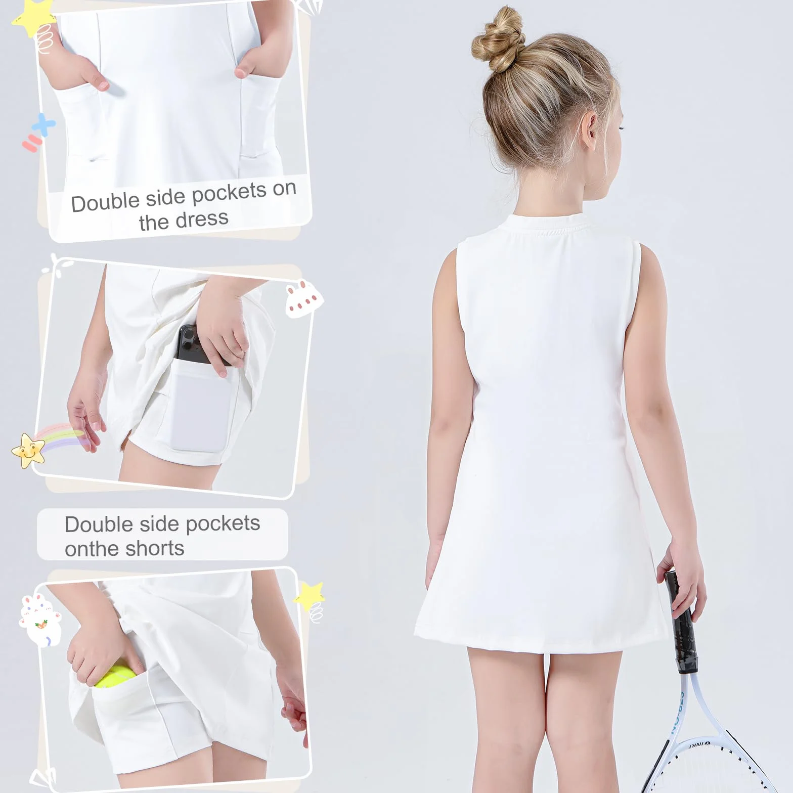 Bezioner Vestido Tenis Niñas Cremallera Vestidos Deportivos con Pantalones Cortos Bolsillos Padel Línea A Ropa Golf