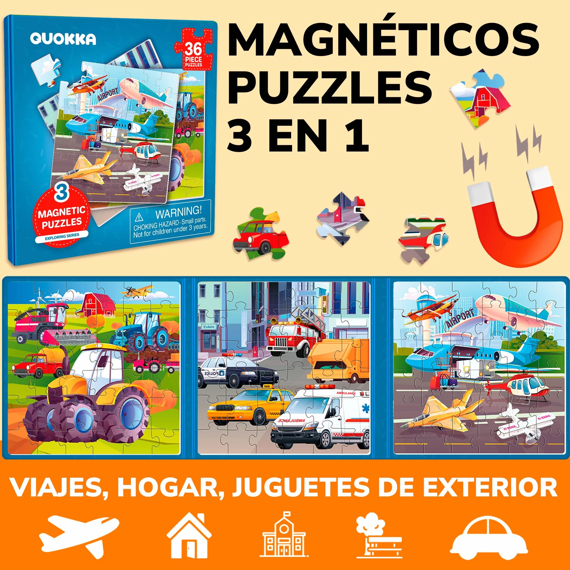 QUOKKA Puzzle Magnetico 36 Piezas Transporte Juegos Viaje Niños 3 4 5 Años Regalo