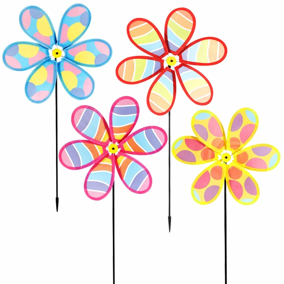 4 molinillos de viento para patio y jardín, decoración de césped, molinillos de viento coloridos para decoración al aire libre
