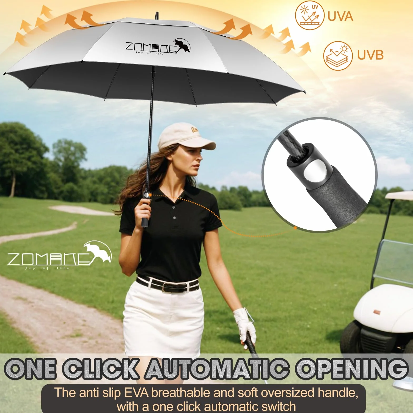 ZOMAKE Paraguas Golf Grande XXL 68/62 pulgadas UV Antiviento Doble Cubierta Mango Madera