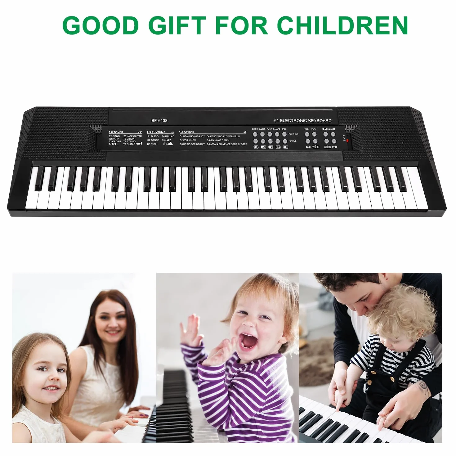 Piano Teclado de 61 Teclas para Niños, Teclado Musical con Micrófono, Piano Electrónico Portátil para la Enseñanza, Juguete Regalo para Principiantes Niños y Niñas de 3 a 12 Años, Altavoces Integrados