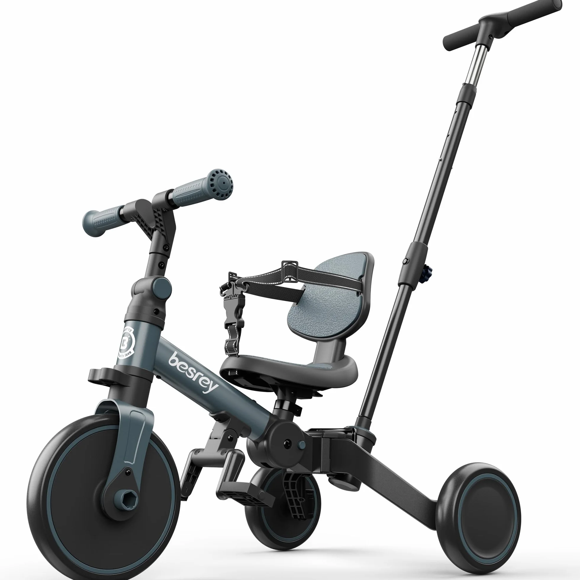 besrey Bicicleta para niños pequeños con manija de Control Parental para niñas y niños de 1 a 3 años, Triciclo para niños, Triciclo para niños pequeños con Pedal extraíble, Asiento Ajustable