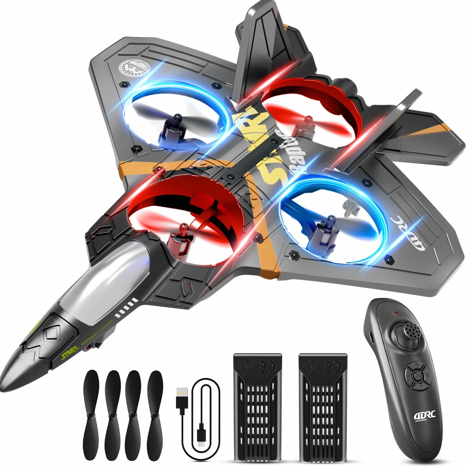 4DRC V17 - Avión teledirigido de 6 Canales, con función Gravity Sensing Stunt Roll Cool Light, avión teledirigido de 2,4 GHz, Planeador Volante a Distancia, fácil de pilotar para Adultos, niños