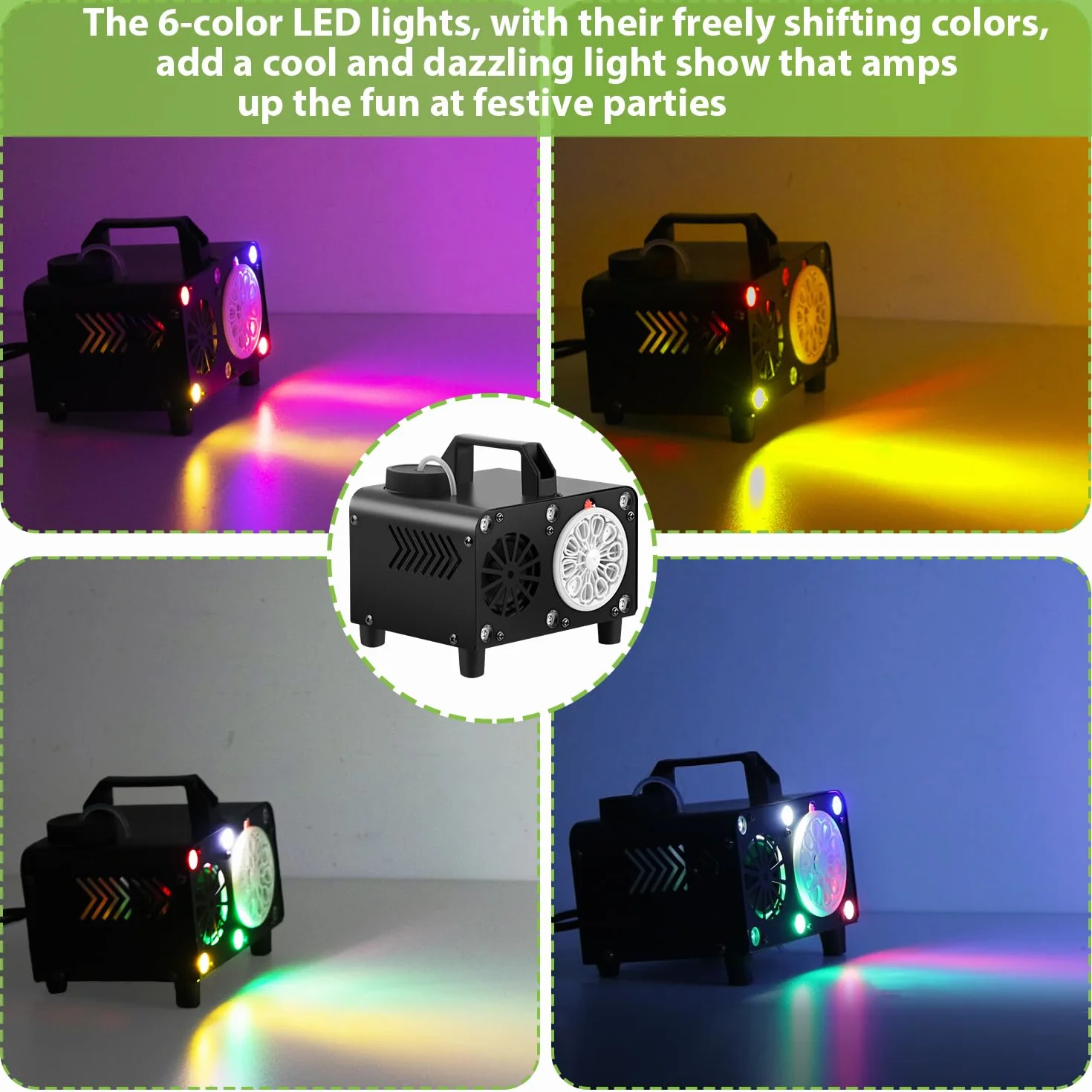 Máquina de burbujas de control remoto inalámbrico, portátil Bluetooth Bubble Blower-6 colores, mando a distancia, ideal para fiestas, bodas y niños