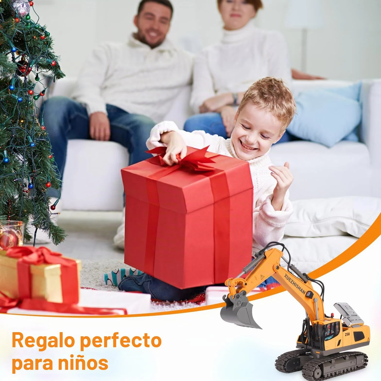 Excavadora teledirigida de juguete RC 2,4 GHz, 11 canales, mando a distancia con pala de aleación de hierro, 2 baterías con luz y música