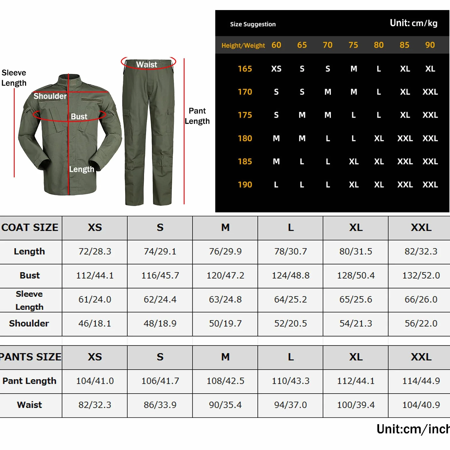 Traje de Camuflaje Militar para Caza Paintball Chaqueta y Pantalones Talla M Negro