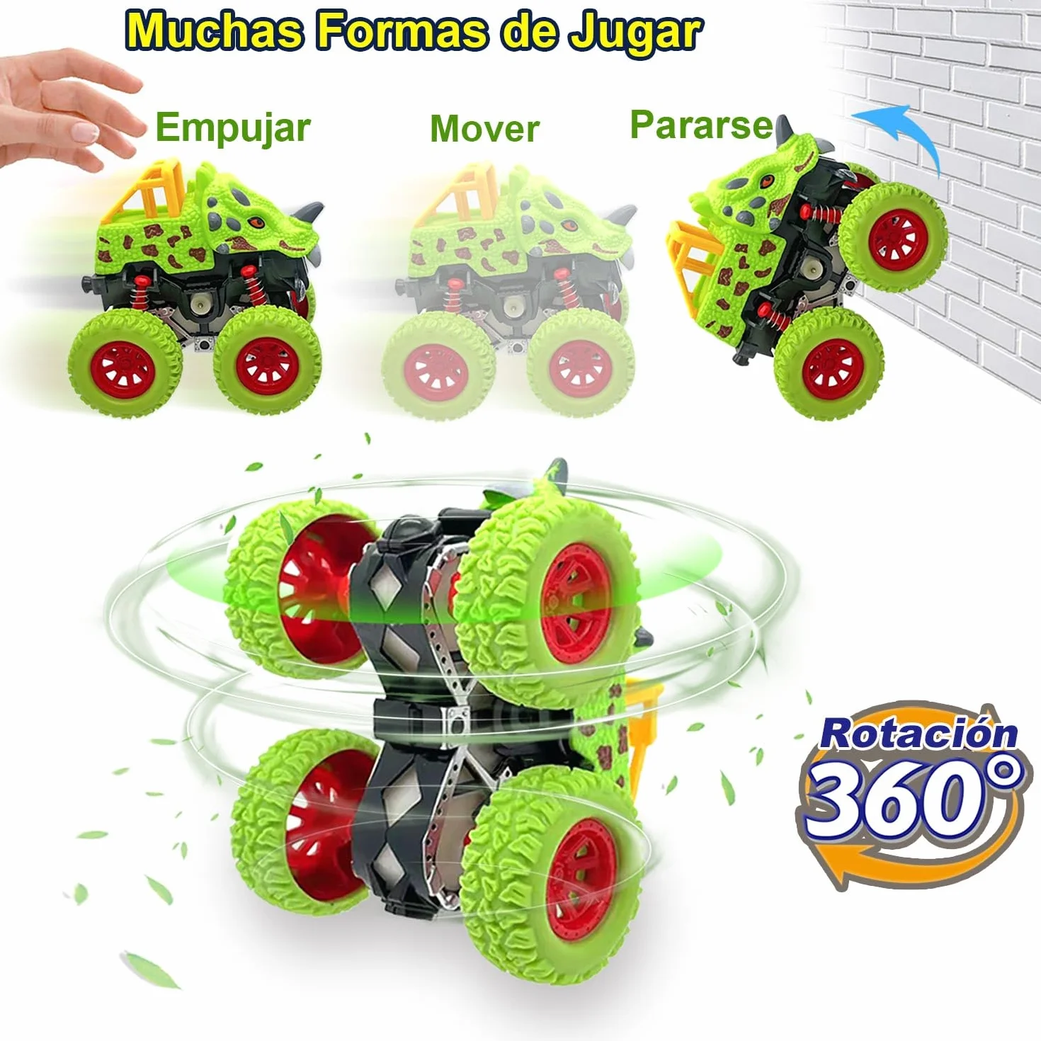 Coches para Niños 2 Años, Pack de 2 Dinosaurios Coches Juguetes Niños 2 3 Años con Impulsados Fricción, Monster Truck Coches Cars Camion Juguete Regalos Niños 2 3 4 5 Años