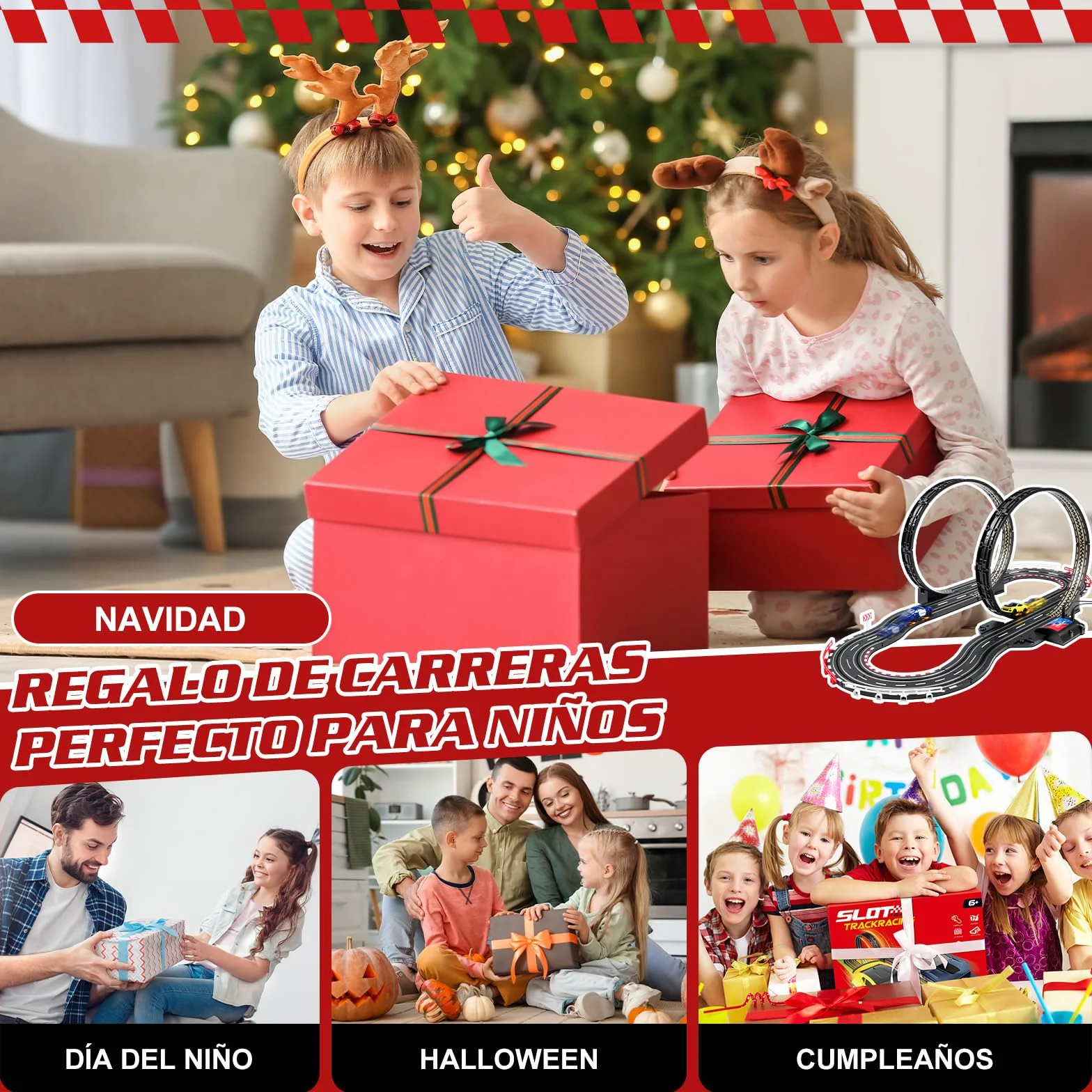 JONRRYIN Pista Carreras Electrica, Pista De Coches para Niños 1:64 Circuito Coches Pista Carreras Niños 3+ Años Juguete Regalos - 2 Coches, Bucle 360°, Contador Vueltas (308CM)