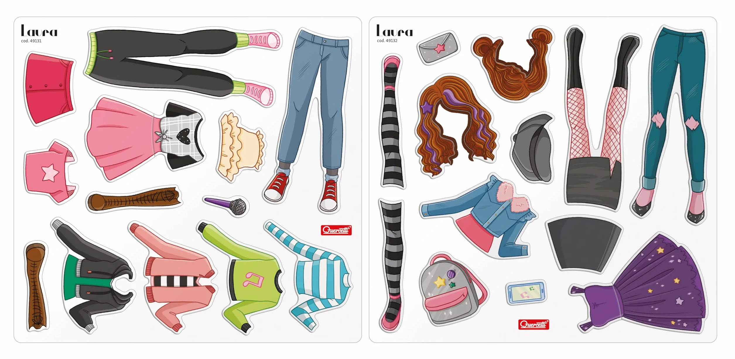 Quercetti Magnetic Fashion Laura, Juguetes Niña 5 Años, Juego Magnetico con 29 Piezas de Ropa y Accesorios, Juguetes Niñas, Juegos Infantiles Creativos para Niñas, Made in Italy