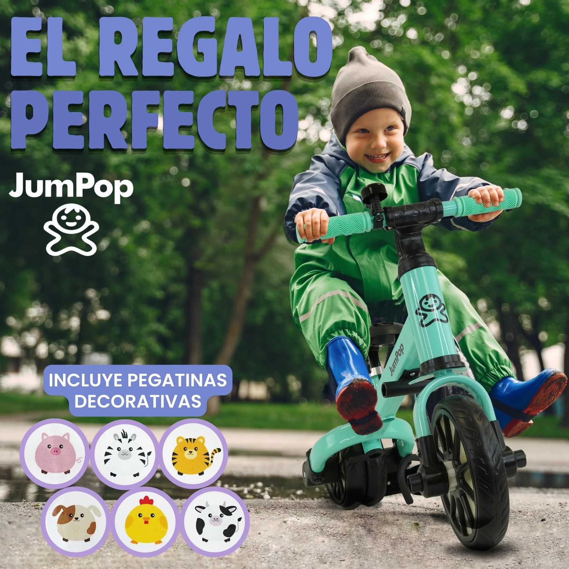 JumPop® Triciclo Evolutivo 5 en 1 + Timbre con Pegatinas y Vídeo Montaje QR incluído | Triciclo Bebe 1 Año a 4/5 Años(Dependiendo del tamaño) con Complementos Divertidos