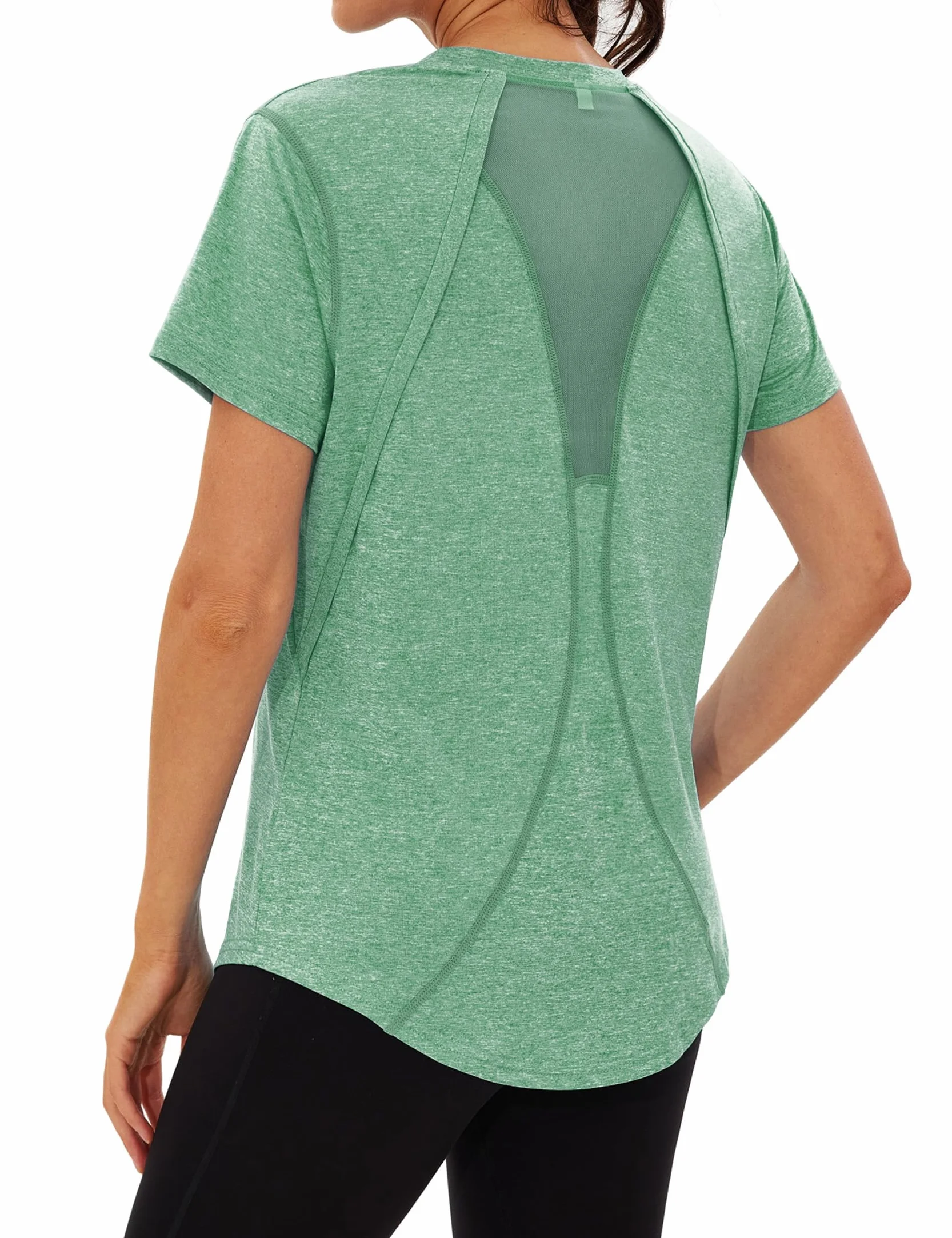 Camiseta Deportivo Mujer Manga Corta Secado Rápido Malla Yoga Fitness Top Ropa Deportiva