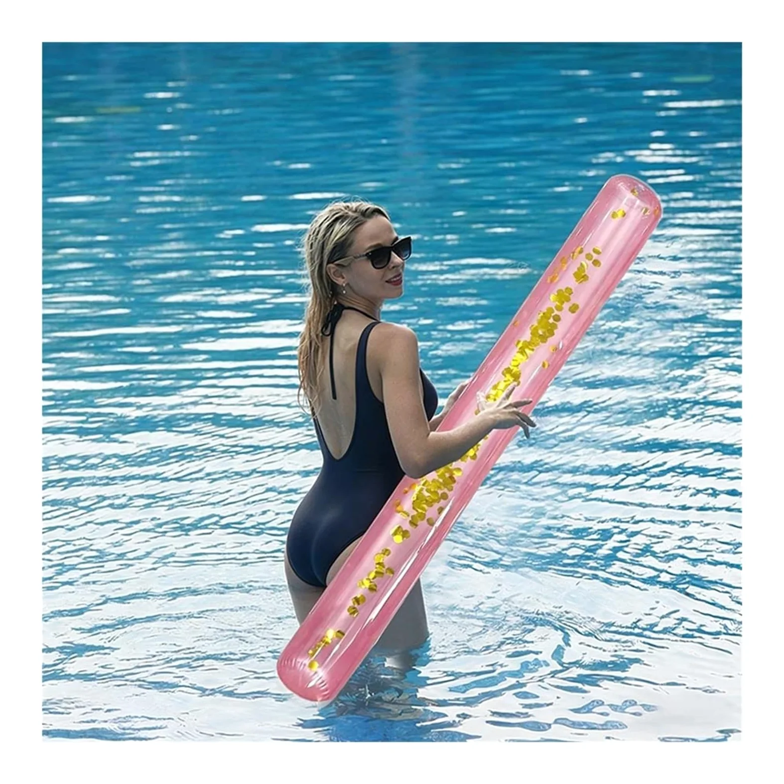 hinchables para Piscina Palos flotadores inflables for Piscina, Lentejuelas Transparentes con Purpurina, 1 Unidad