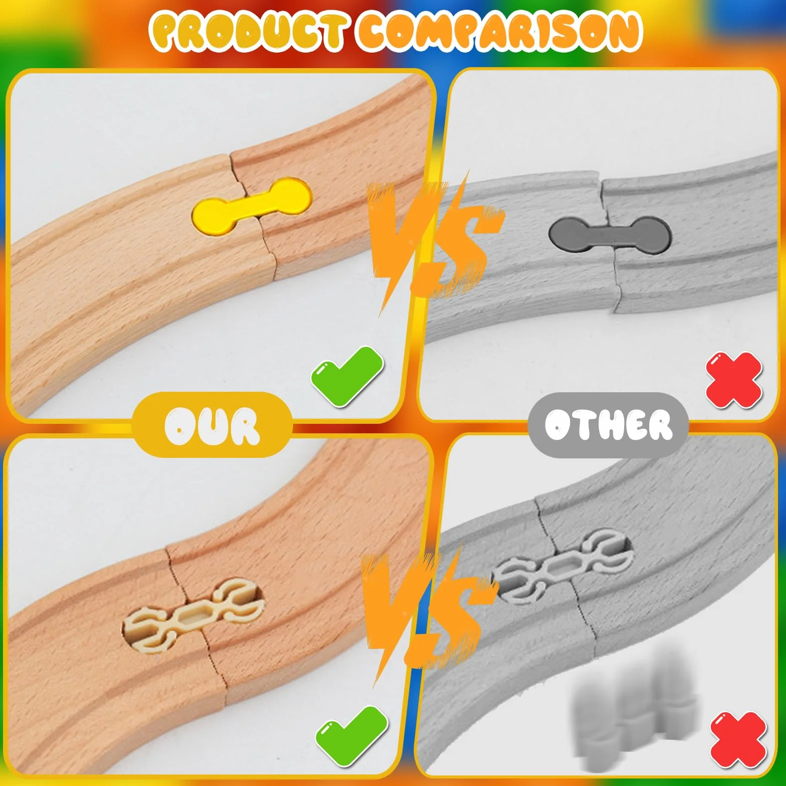 Shinybox 40 Piezas Conector de Pista de Juguete de Madera, Conectores de Carril de Plástico, Hacer Vías Tren Madera Juguete para Niños