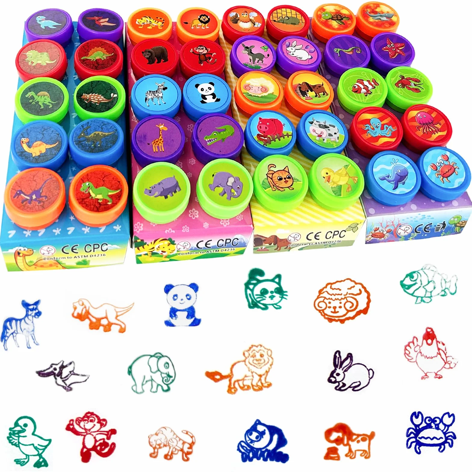 Diompirux 40 Piezas multicolor Juego de Sellos de Animales, Conjunto de Sellos para Infantil, Dibujos Animados Sellos de Tinta para Niños, para obsequios de fiesta, rellenos de bolsas de regalo