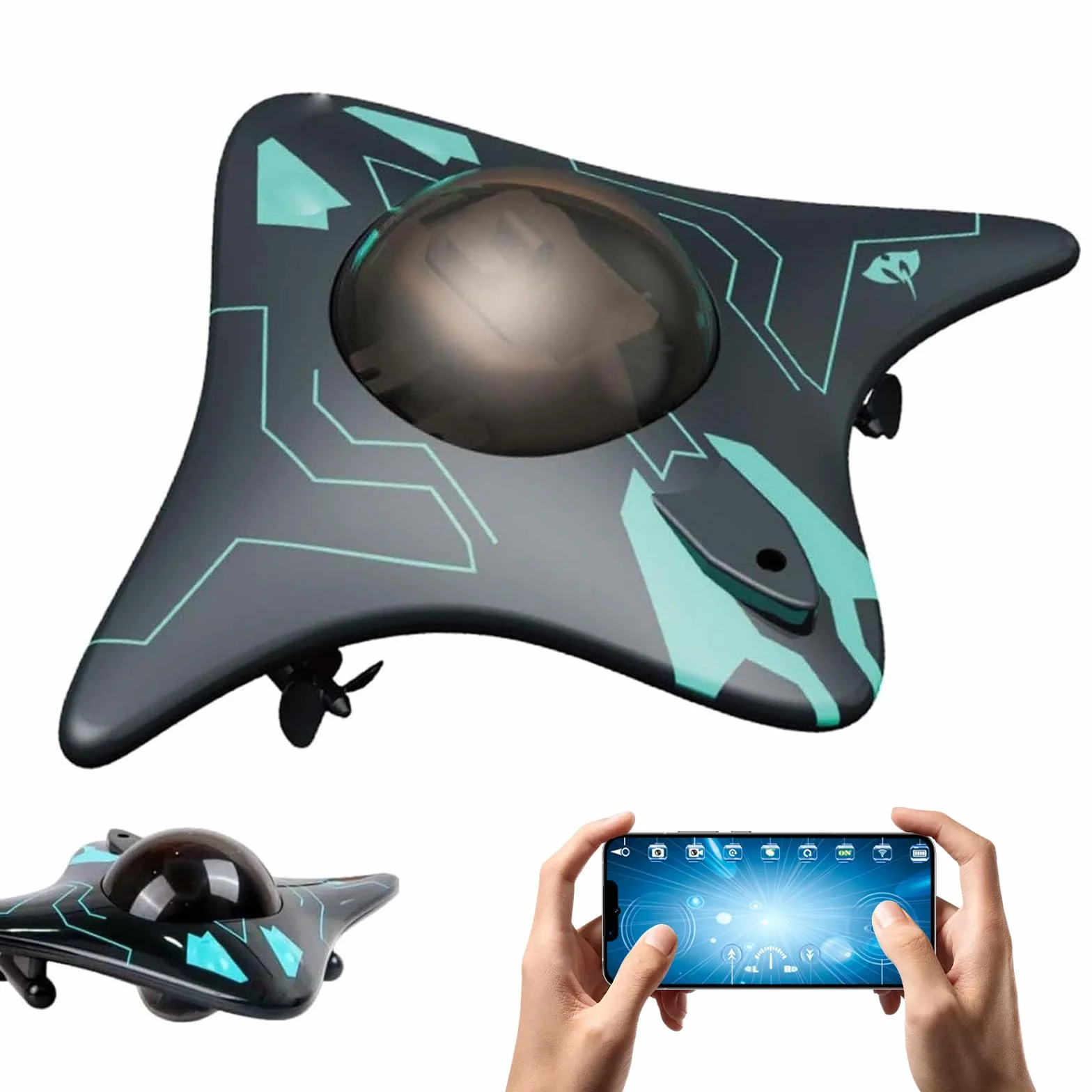 Drone Submarino con Control de Aplicación, Drone Submarino Teledirigido con Cámara HD de 10M y Luces LED, Ángulo de Cámara Ajustable, para Exploración Submarina y Juguetes para Adultos (negro)
