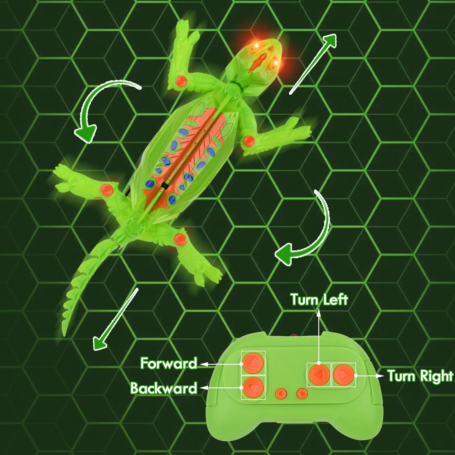 Euakee Recargable Camaleón Teledirigido, Lagarto Teledirigido con Ojos Led Luminosos, Lagarto Trepador de Paredes, JRegalos de Cumpleaños para Niños Niñas 3 4 5 6 7 8+ Años (A