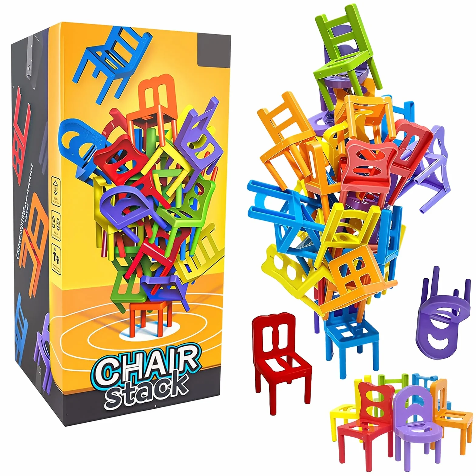 Mini Silla Apilable Juego de Equilibrio 42 Piezas – Divertido Desafío de Fiesta y Juguete Educativo Familiar para Niñas, Niños y Adultos