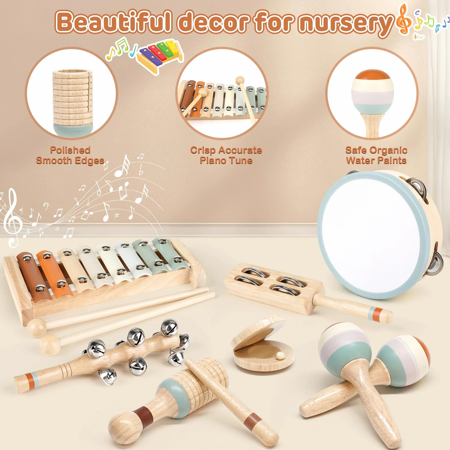 Instrumentos Musicales para Niños Pequeños - Juguetes Musicales de Madera Montessori para Niños de 18M+ a 3 Años, Juguetes de Instrumentos para Niños De Navidad Y Cumpleaños para Niños de18M-3-5