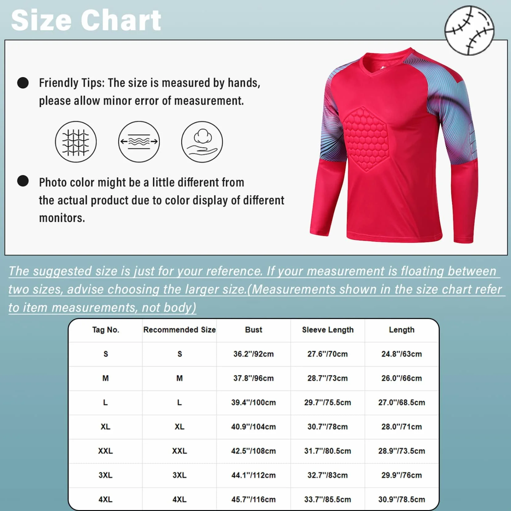 Camiseta acolchada de portero para hombre, uniforme de fútbol de manga larga, esponja protectora