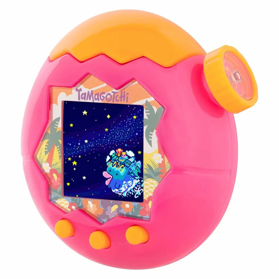 Tamagotchi Paradise Orange Tropics – Juguete Interactivo Tamagotchi – Rueda giratoria con Zoom – Modelo Rosa y Amarillo – Juguete para niños a Partir de 6 años – Bandai – 43425