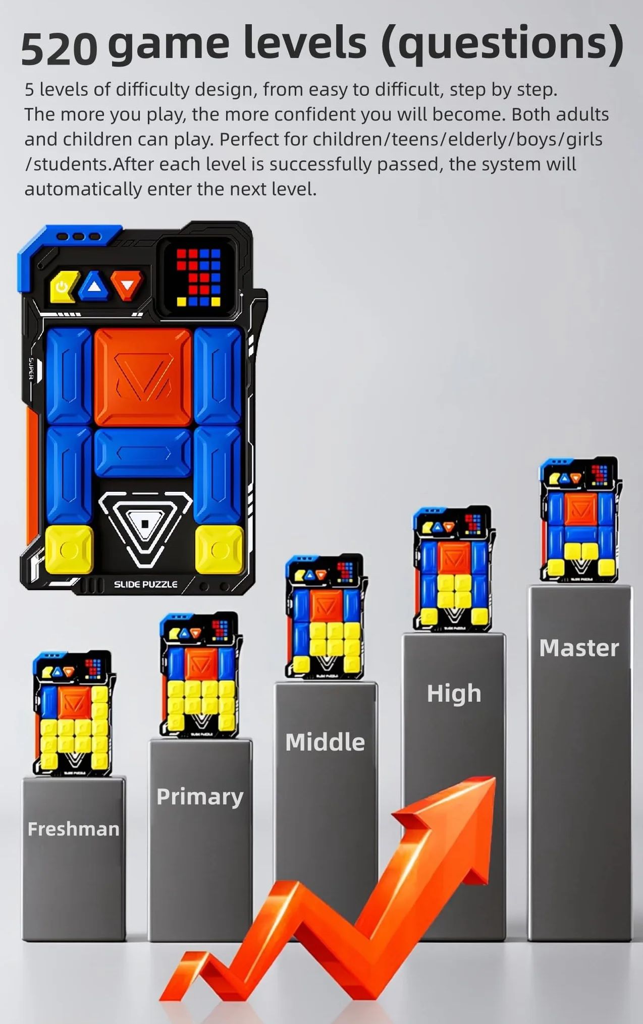 HLF Súper Máquina de Rompecabezas Apariencia del Mecha Juego Escape del Laberinto HuaRong Bloques 520 Niveles Inducción Automática Diseño Magnético Puzzle lógico Juguetes de Regalo para niños (Black)