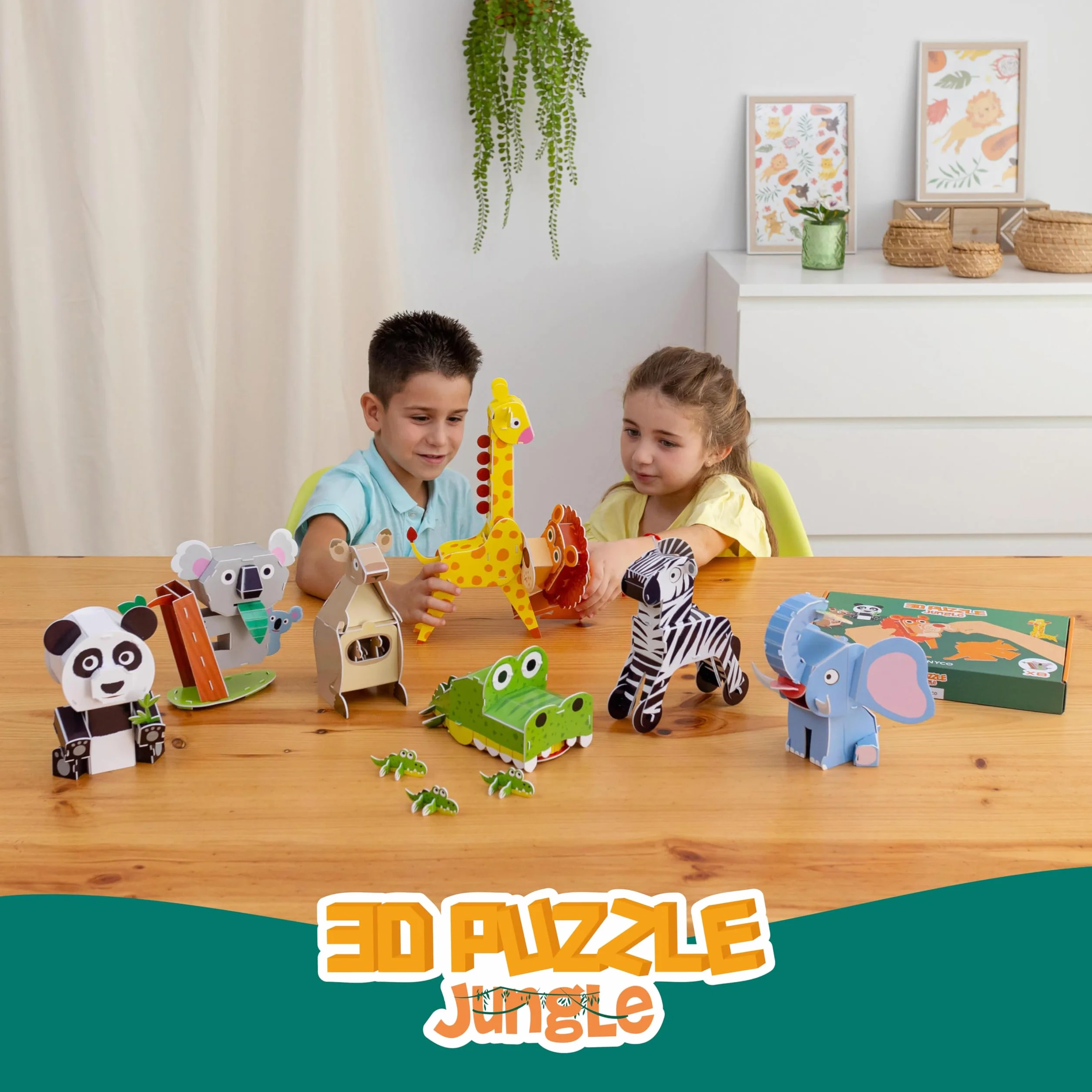 BONNYCO Puzzle 3D Animales de la Jungla, Pack 8 Rompecabezas Infantil para Niños 6-10 Años