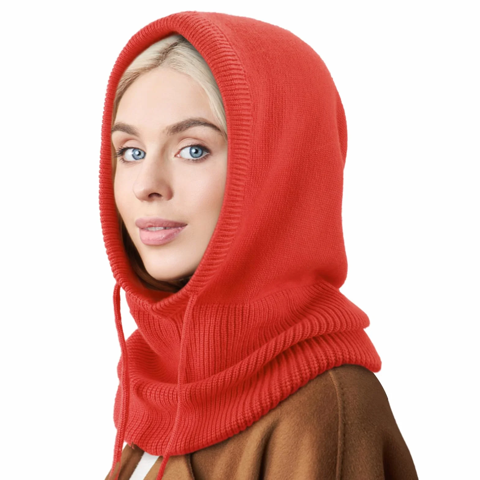 Pasamontañas de Punto para Mujer Beanie Skull Cap con Cordón Cálido