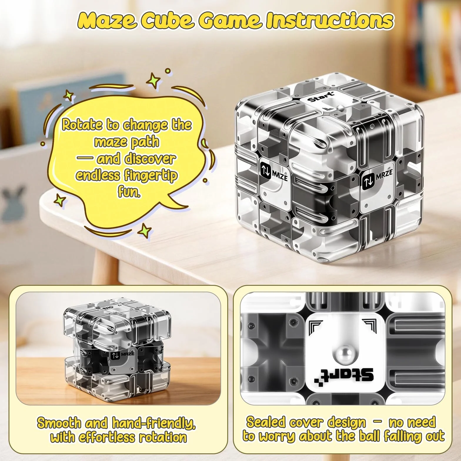Cubo Laberinto 3d Grande con Bola, Cubo Laberinto 3d Transparente para El Pensamiento Lógico, El Alivio del Estrés & El Aprendizaje Sensorial, Laberinto Cubo 3d para Niños a Partir de 3 Años y Adultos