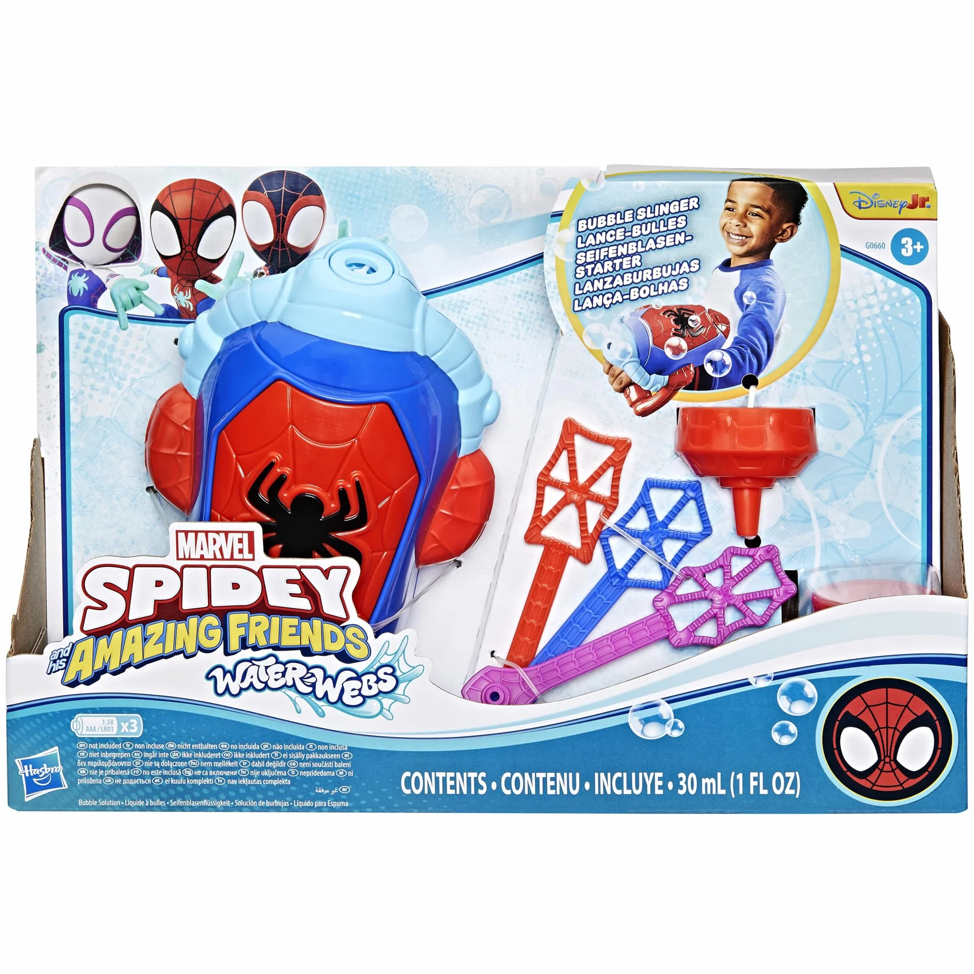 Marvel Spidey and His Amazing Friends, Water-Webs, Lanzaburbujas, Juguete electrónico para Juego de ro
