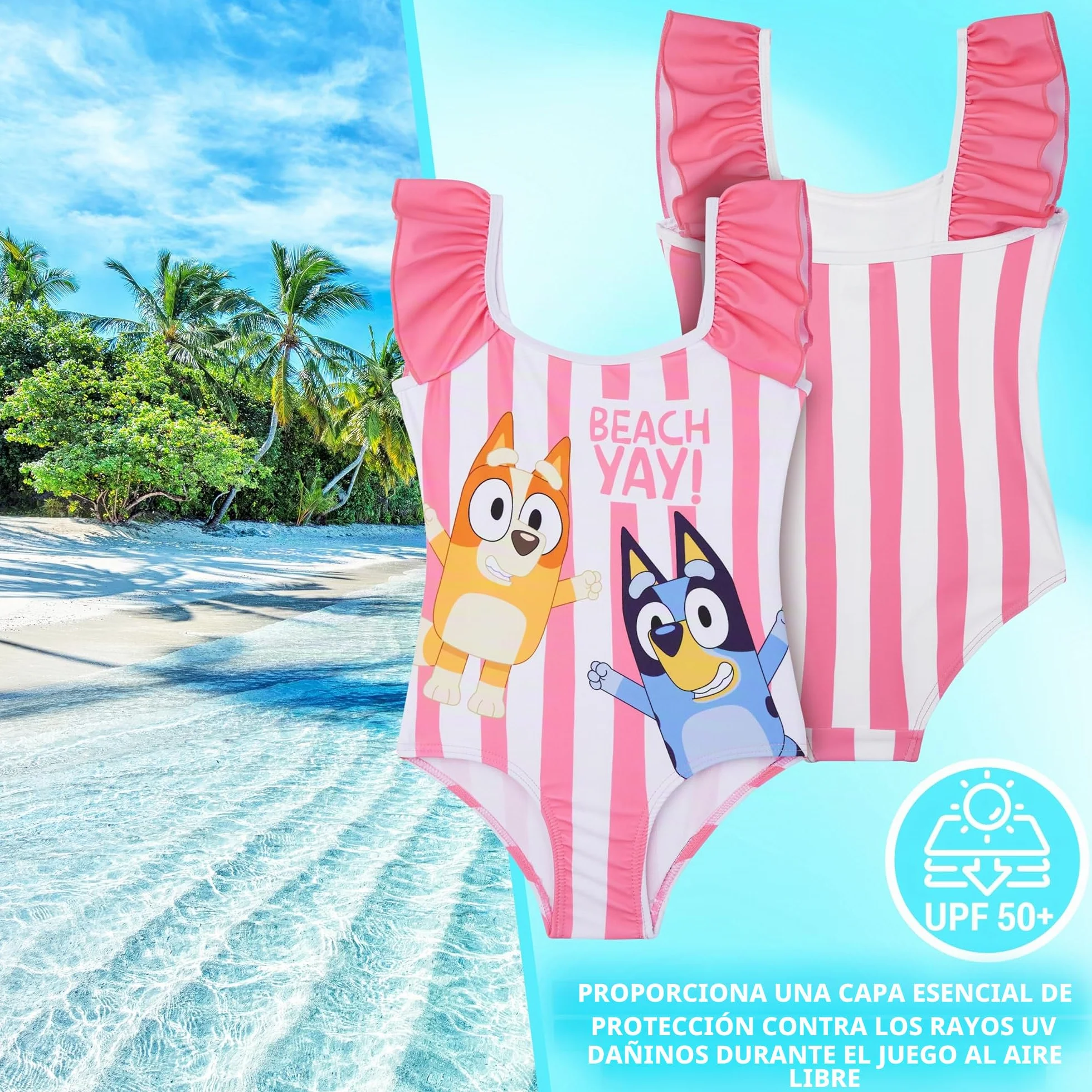 Bañador Niña Una Pieza Paw Patrol Skye Everest Bluey Bingo con Volantes UPF 50+ Traje de Baño Verano