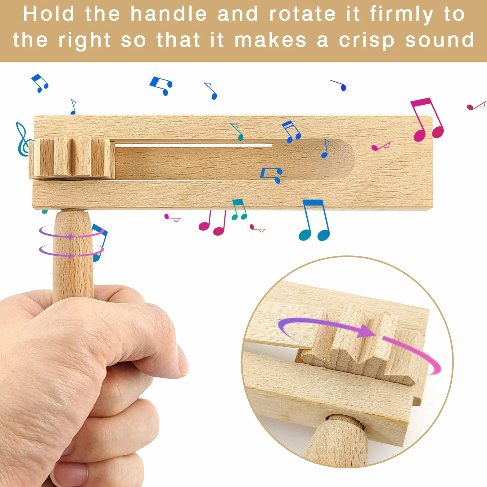 Madera de Spinning de Trinquete 2 Piezas, Carraca de Madera, Instrumentos Musicales para Niños, Matraca en Bambú, Juguetes de Instrumentos Musicales
