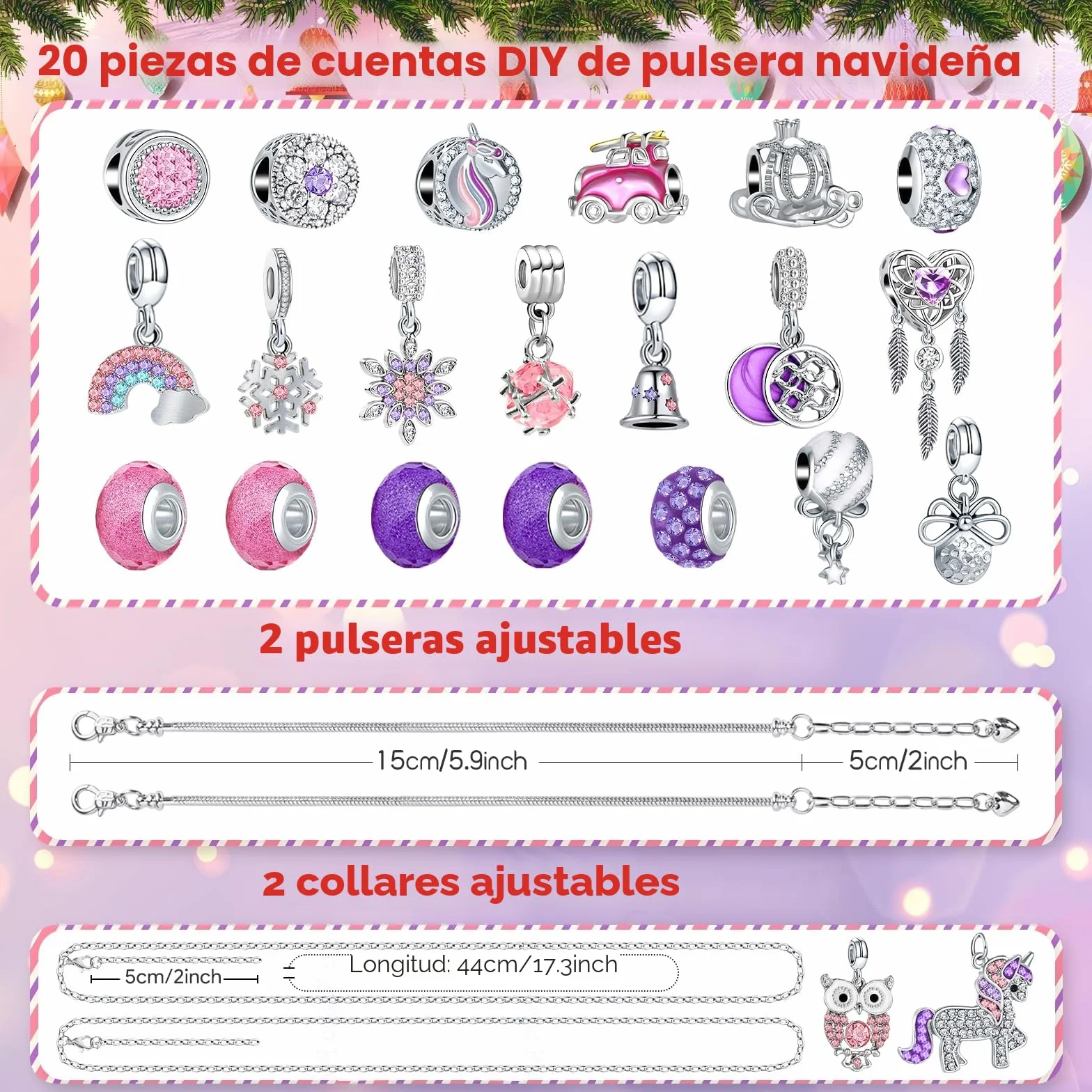 Calendario Adviento Kinder, Calendario de Adviento 2025 DIY Joyas Kit Relleno Regalos Niños Mujer Niña Adultos Infantil, 24 Personalizado Pulseras Collares Charms 5 6 7 8 9 10 11 12 Años