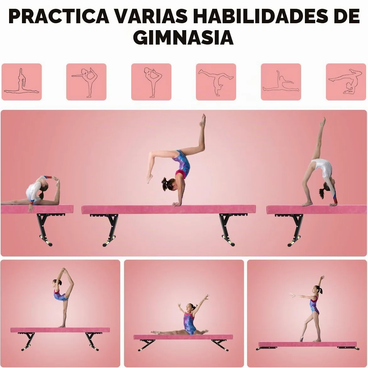 Barra de Equilibrio para niños, Plegable, 244 cm, 5 Alturas Ajustables, bajo, Barra de Equilibrio para casa, Entrenamiento en Interiores y Exteriores, con Pierna