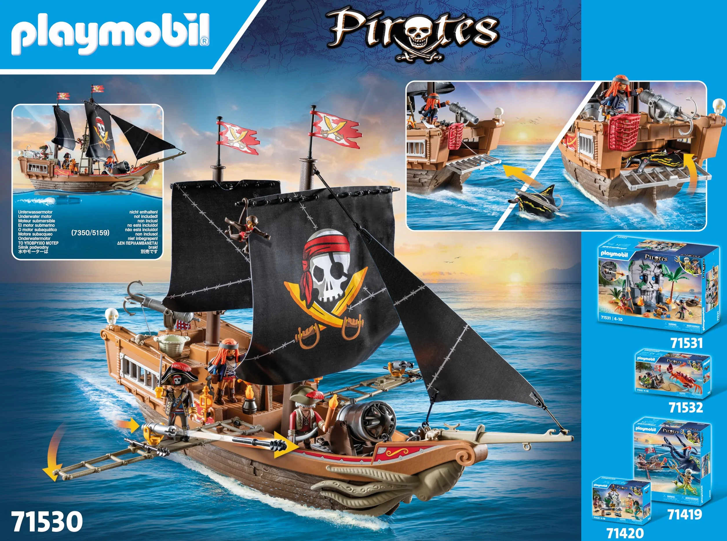 PLAYMOBIL Pirates 71530 Gran Barco Pirata, emocionante Batalla Naval y búsqueda Secreta de Tesoros en Alta mar, Incluyendo cañones, proyectiles y Ancla, Juguetes para niños a Partir de 4 años