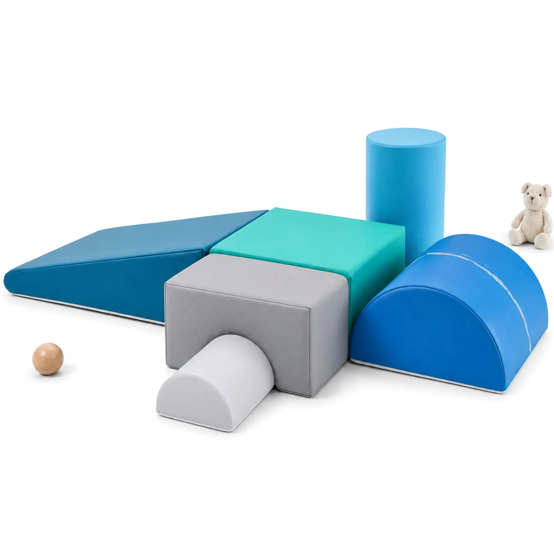 JungleDove Juego de 6 Bloques de Espuma para Niños: Cuero PU Bloques Psicomotricidad Infantil - Set de Escalada Arco Elíptico Suave Ligero para Interior Infantil para Escalar y Niños de 4 Años