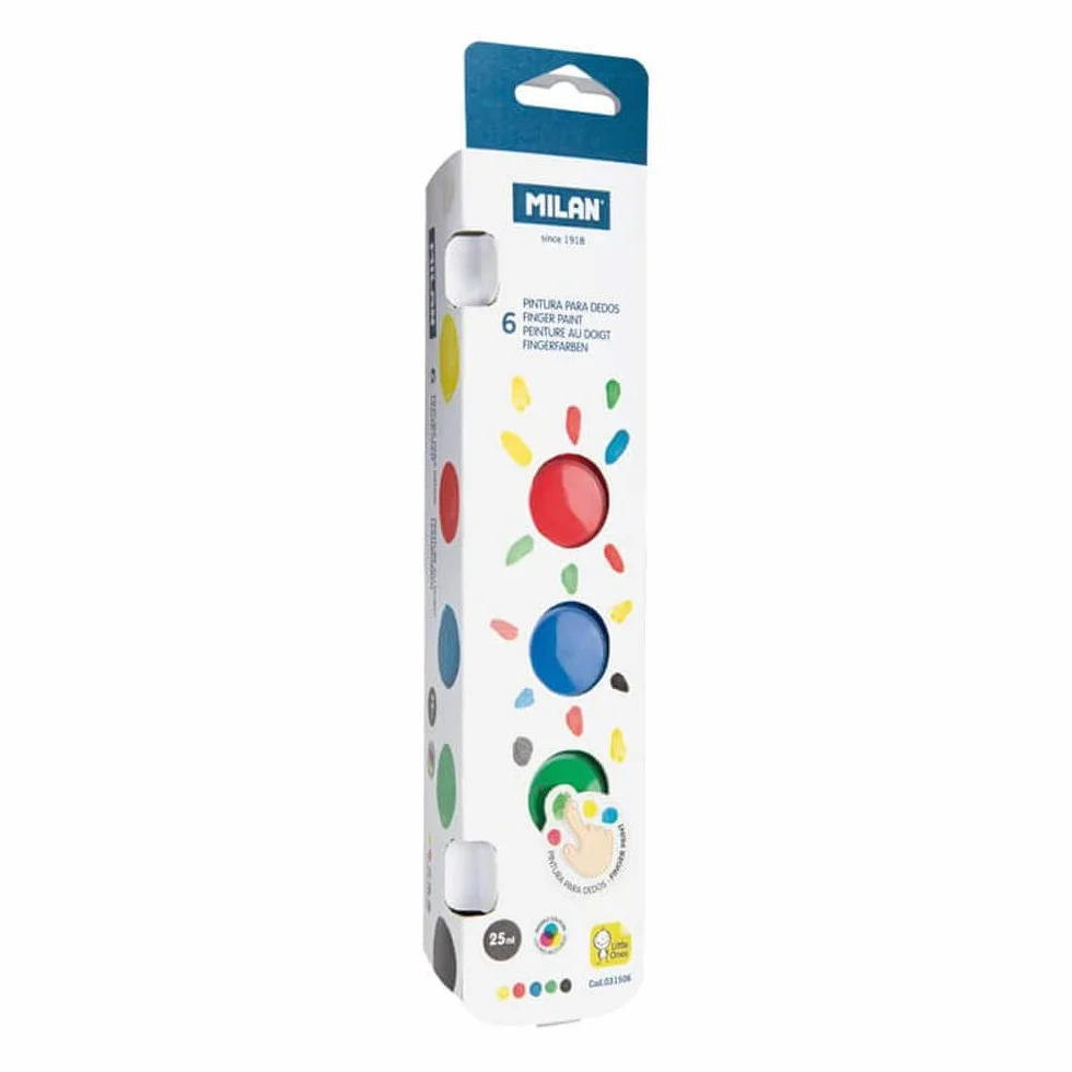 MILAN 64106 Caja con 6 Tarros Pintura para Dedos, colores surtidos, 25 ml