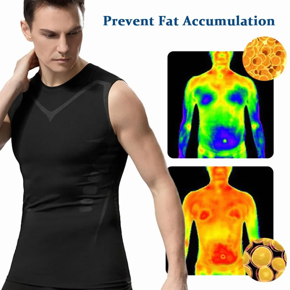 Shaper de Cuerpo de Iones para Hombre, Moldeador, Chaleco Adelgazante, Camisa Compresión Térmica, Sin Mangas, Negro L