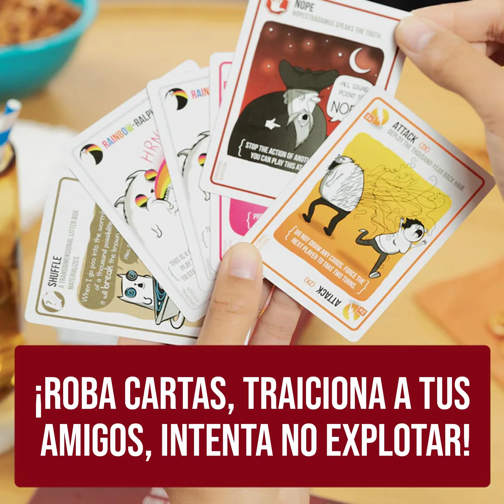 Asmodee Exploding Kittens, Juego para niños y Adultos a Partir de 7 años, Juego de Mesa estratégico y humorístico, No Hagas explotar los Gatitos, 2 a 5 Jugadores, 15 min, Español