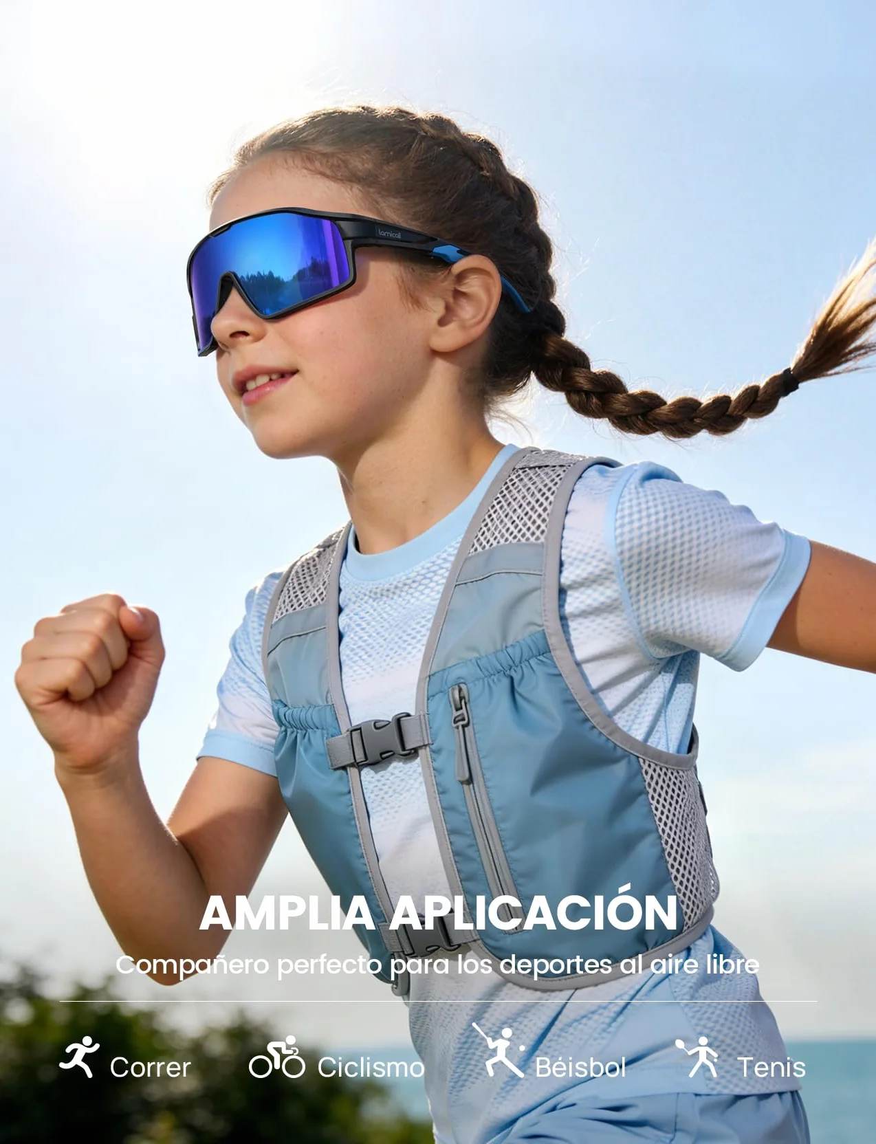Lamicall Gafas de Sol Ciclismo Niños UV400 TR90 Marco Ultraligero Almohadilla Nasal Ajustable