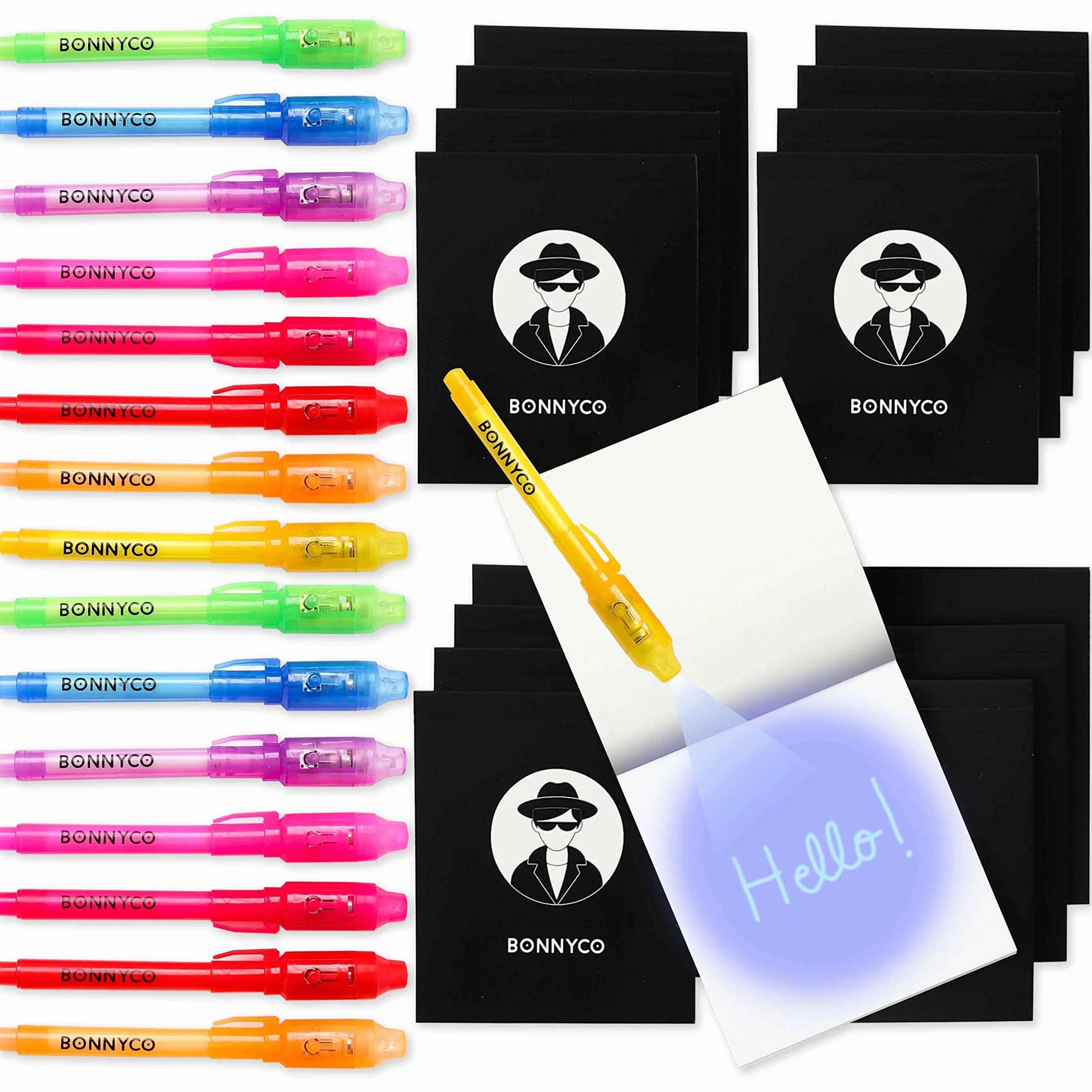 BONNYCO Boligrafo Tinta Invisible y Libreta Pack de 16, Ideal como Regalos Cumpleaños Niños Colegio. Detalles Cumpleaños Niños, Relleno Piñata. Regalos Alumnos Primaria para Comunion y Boda