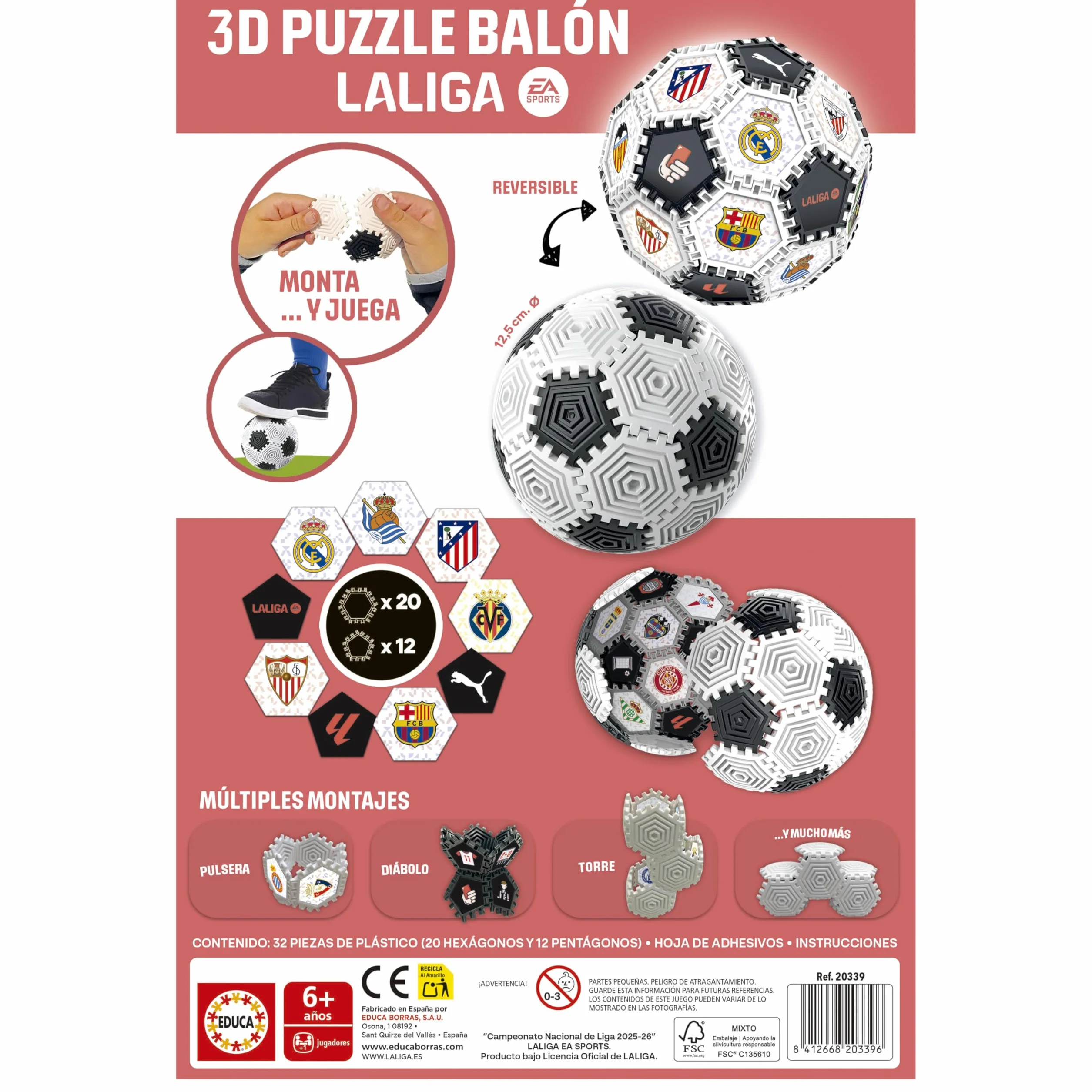 Educa Puzzle Balón 3D LALIGA 32 Piezas Balón 14 cm Juego Construcción Niños +6 Años