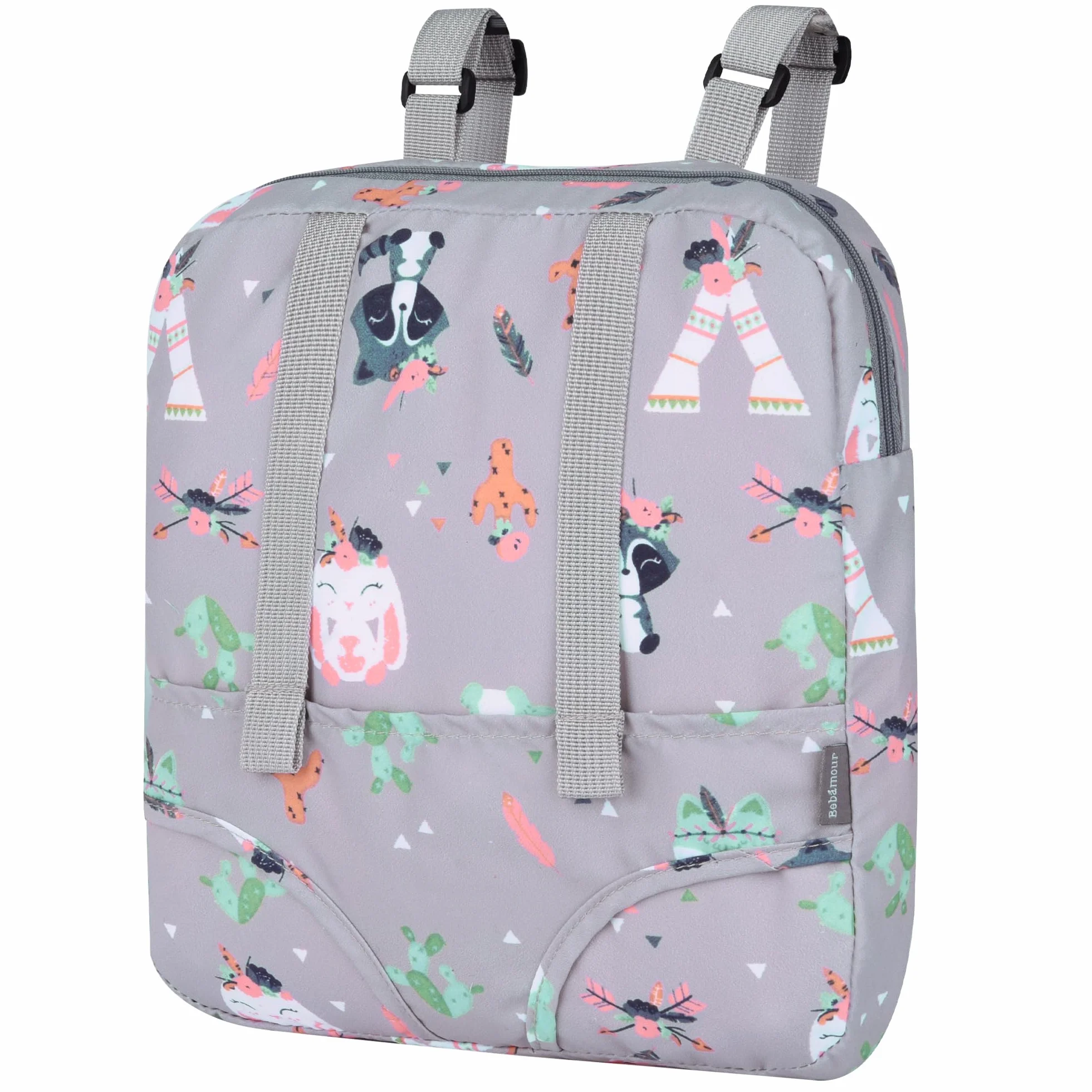Bebamour mochila porta muñecas 100% algodón infantil Gris Animales
