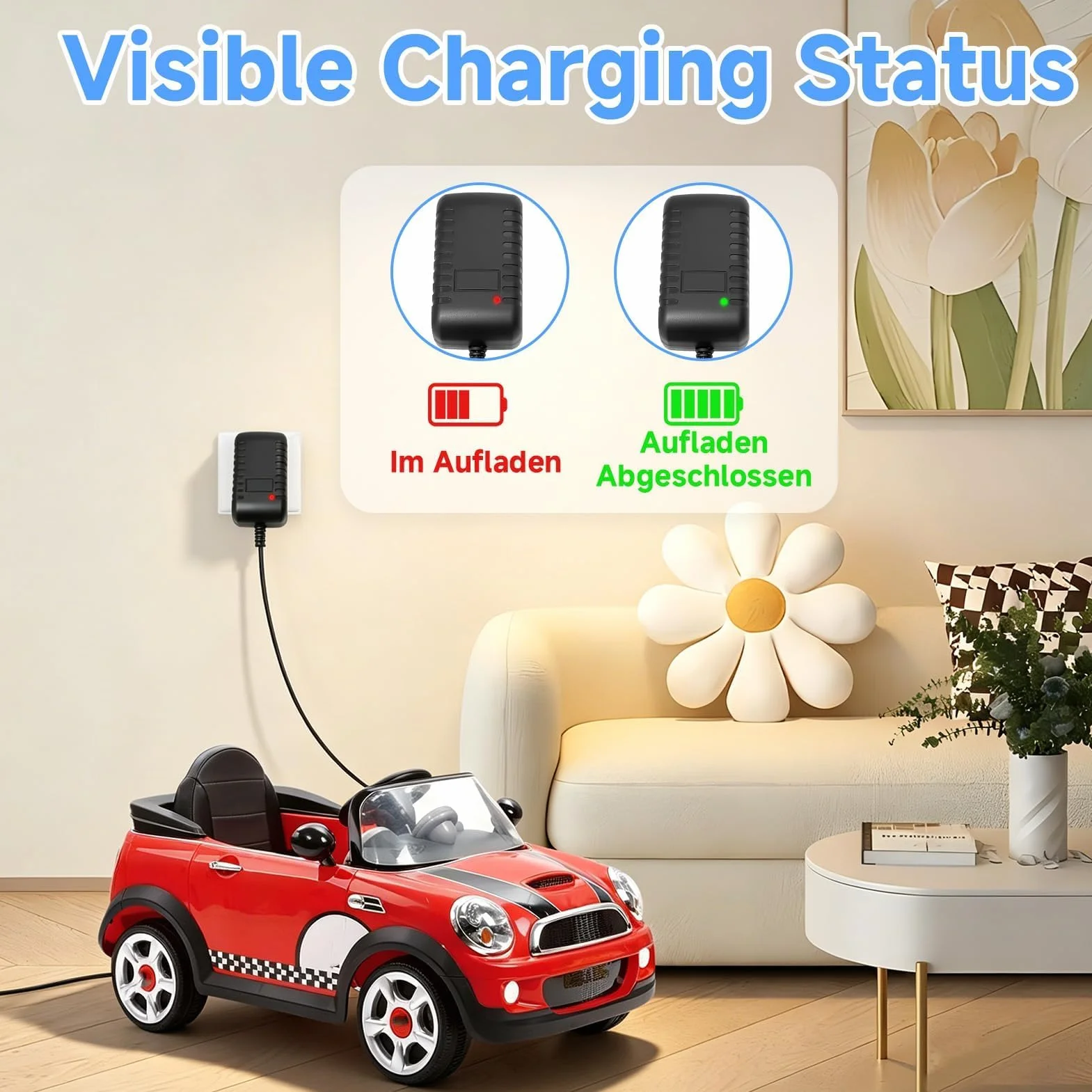 Cargador de Batería 12V para Vehículos Eléctricos Infantiles con Indicador LED Seguro Compatible con Coches de Juguete Moto ATV SUV Conector Cuadrado Compatible con BMX X6, Kid TRAX GMC, Wal-Mart, Mot