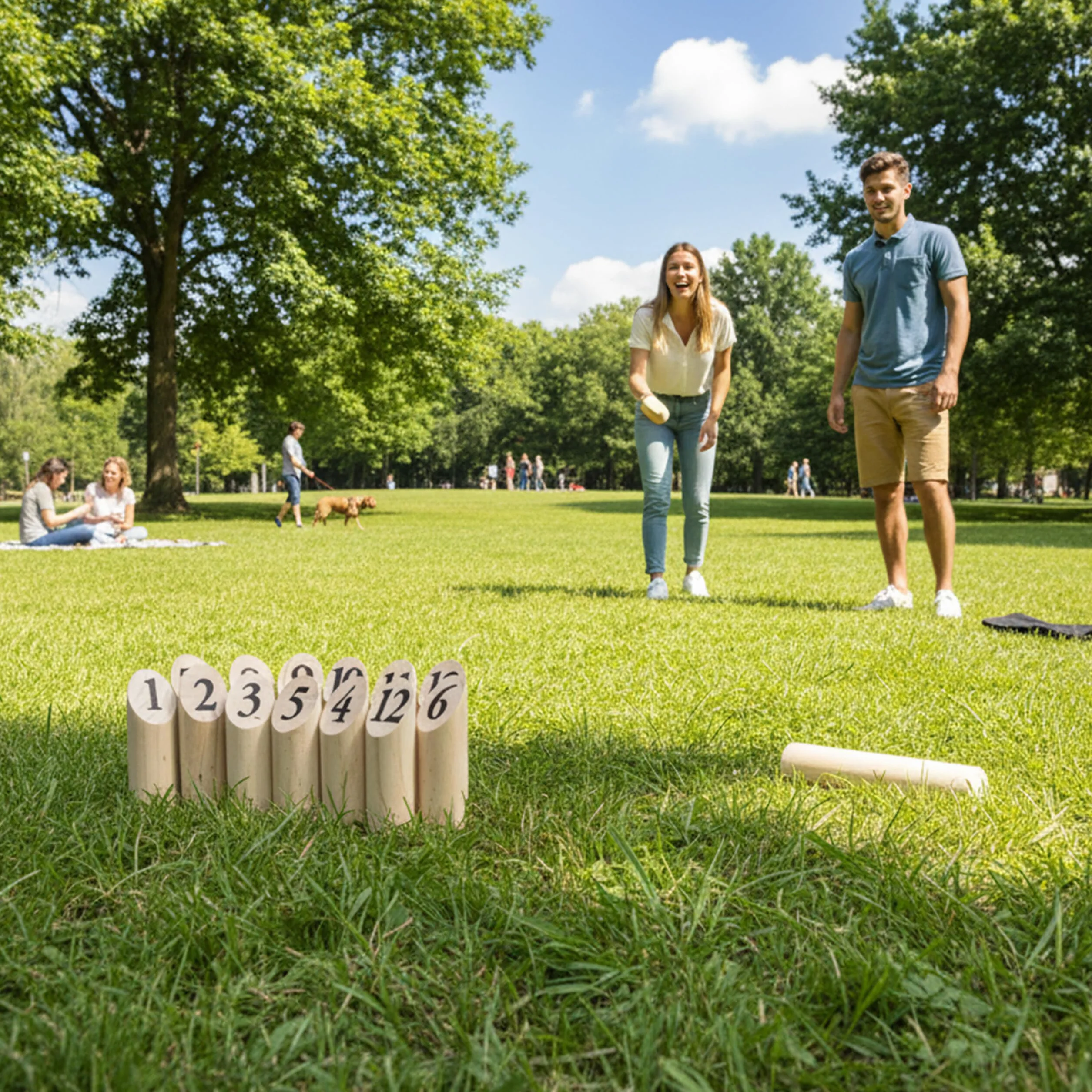 Relaxdays Kubb Viking Game, Juego de Lanzamiento finlandés, Madera Natural, Juego al Aire Libre, Adultos y niños