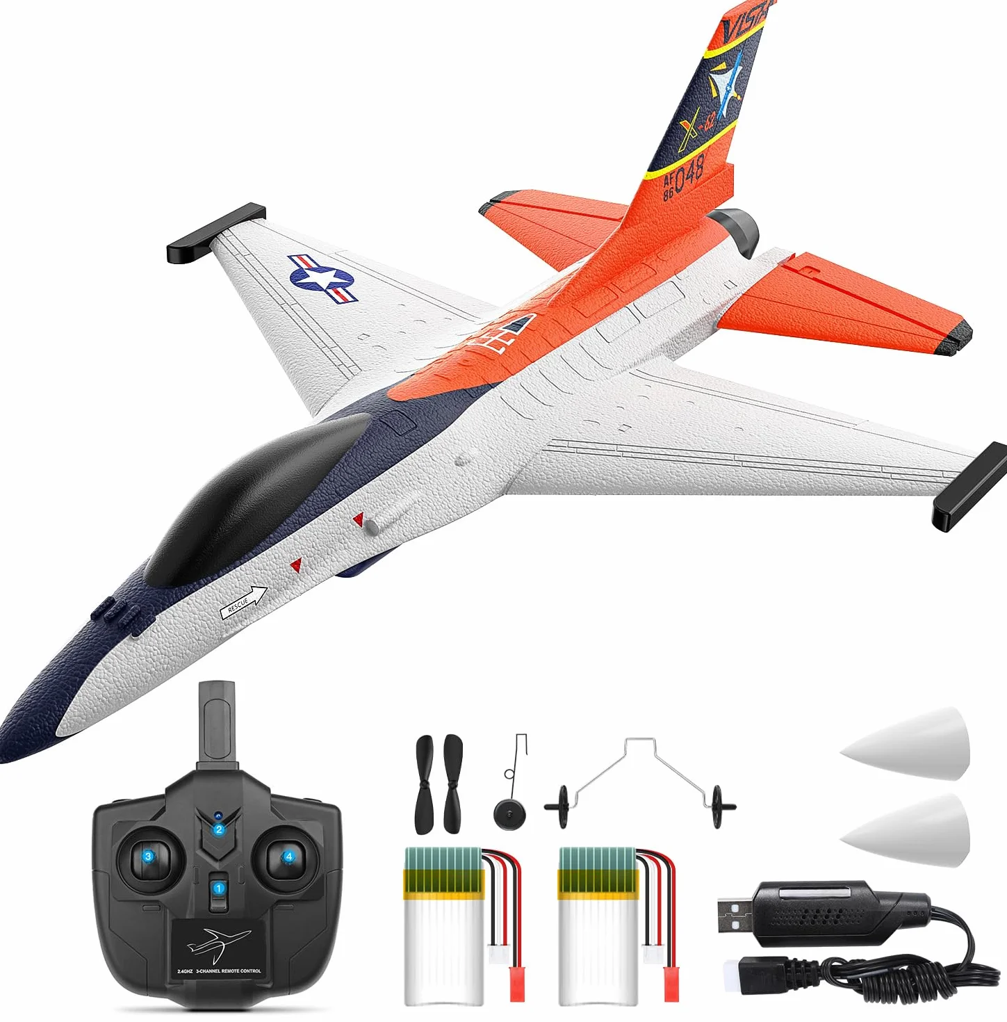 DEERC F16 Style Avión Teledirigido(X-62A Vista), RC Avión de 4 Canales, Jet de Control Remoto con estabilizador giroscópico de 6 Ejes, EPP RTF, Planeador de Hobby, fácil de Volar, Adultos y niños